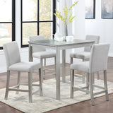 5 Piece Counter Height Table Set, Wooden Kitchen Table Set with Square Table and 4 Upholstered Chairs, Counter Height Dining Table with Crystal Decoration and Chair Set for Kitchen, Dining Room,Black
