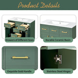 36'' Bathroom Vanity with Ceramic Sink Combo Set, Modern Freestanding Single Bathroom Cabinet with 4 Drawers & 2 Cabinets,Storage Cabinet for Bathroom, Solid Wood Frame Vanity Set, Green