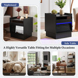 Mid Century Modern Nightstand with Charging Station and LED lights, Night Stand with 2 Drawers, Bedside Tables/End Table for Bedroom or Living Room, Black
