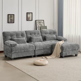 93" 3+1 Seater Sofa with Ottoman - 4-Position Adjustable Backrest, 350lb/Seat, Soft Chenille Fabric, 3 Throw Pillows, Easy Assembly