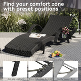 K&K 80'' Outdoor Wicker Chaise Lounge Chairs Set of 2, Patio Rattan Reclining Chair Pull-out Side Table w/ 5-Level Adjustable Backrest Ergonomic Wave Design Pool Sunbathing Recliners, Black
