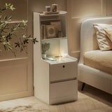 Nightstand with Charging Station, Smart Nightstand with Night Light, Modern Night Stand with Bookshelf, Bedside Tables with Storage Cabinet for Bedroom, White