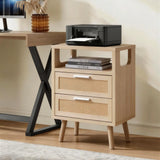 Set of 2 with 2 Drawers, 15.4" Modern Storage Bedside Table with  Handles, Wooden End Table for Bedroom,Natural Wood