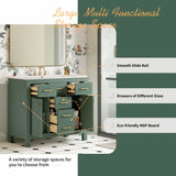 36'' Bathroom Vanity with Ceramic Sink Combo Set, Modern Freestanding Single Bathroom Cabinet with 4 Drawers & 2 Cabinets,Storage Cabinet for Bathroom, Solid Wood Frame Vanity Set, Green