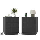 (Set of 2)End Table with Fast USB C Charging Station, Sofa Side Table with 3Drawers, Large Storage Modern Wood Storage Cabinet for Living Room,Bedroom,Office, White
