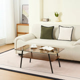 Rectangle Coffee Table, Tempered Glass Tabletop with Black Metal Legs, Modern Table for Living Room , Brown Glass