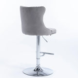 A&A Furniture,Swivel Velvet Barstools Adjusatble Seat Height from 25-33 Inch, Modern Upholstered Chrome base Bar Stools with Backs Comfortable Tufted for Home Pub and Kitchen Island（Gray,Set of 2）