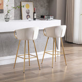 26 Inch Set of 2 Bar Stools,with Chrome Footrest and Base Velvet + Golden Leg Simple Bar Stoo,CREAM