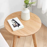 Round End Table- Small End Table Side Table Coffee Table Bedside Table Night Stand for Living Room Bedroom & Balcony, 100% Natural Solid Oak Wood Easy to Assemble