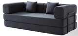 Convertible Sleeper Sofa Bed with Cylindrical Pillow, Corduroy Folding Mattress Couch with Fixed-Shape Frame, Floor Sofa Lounge Couch for Living Room Bedroom Lounge Studio (Grey)