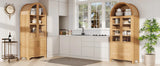 K&K 71" Tall Arched Kitchen Pantry Cabinet with Door Shelves, Farmhouse Kitchen Storage Cabinet with Open & Adjustable Shelves, Hidden Drawer & Glass Door, Cupboard for Kitchen, Dining Room, Natural