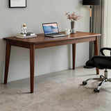 Solid Wooden Desk,63 x 19.7 Inch Desks, Rubberwood Mid Century Modern Desks, Small Writing Desk for Bedroom,Small Spaces - Walnut Color
