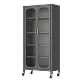 65" Kitchen Pantry Storage Cabinet, 6 Tier Metal Display Storage Cabinet with Transparent Door, Adjustable Shelves & Wheels, Food Pantries Cabinets, for Kitchen, Living Room and Dining Room, Gray