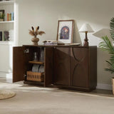 4 Door Accent Cabinet with Solid Wood Carved Doors, Adjustable Shelves, Push to Open Storage Cabinet with Cable Management, Ash Veneer Sideboard for Living Room,
