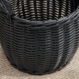Lucius Round Resin Woven Wicker Basket with Handles - 13" x 13" x 10.2" - Black - For Clothes, Towels, Toys, Magazines Storage and Home Decoration
