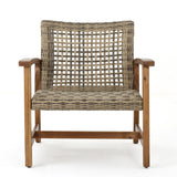 Outdoor Acacia Wood Wicker Club Chairs with Acacia Wood Frame, 2-Pcs Set