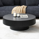 31.49'' Nesting Round Wood Coffee table for Apartment, Modern Living Room Coffee Table with Sturdy Pedestal ,BLACK (Same Sku:W876P243950)