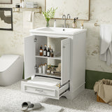 24'' Bathroom Vanity with Ceramic Sink Combo, Modern Freestanding Storage Cabinet  with Silver Handles,  Soft Closing Doors