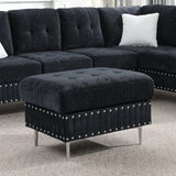 Sectional 3-Seaters Sofa with Chaise, Storage Ottoman, Metal Legs and Copper Nails,Two White Pillows ,Navy Bule(102" x 76" x35")