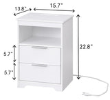 Nightstand with Charging Station,End Table with 2 Drawers,Wooden End Table with Drawer and Opening Shelf,Side Table for Bedroom, White