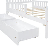 Twin Size Wood Platform Bed with Guardrails on Both Sides and Two Storage Drawers ,White