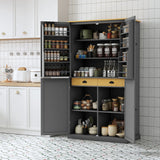 [Assembly Video Provided]TOPMAX 40.2x20x71.3inch High Freestanding Kitchen Pantry Large Cupboard Storage Cabinet with 2 Drawers, 2 Adjustable Shelves, 8 Door Shelves for Kitchen, Dining Room,Gray