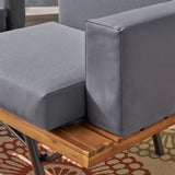 Outdoor Acacia Wood 2 Seater Sofa with Metal Legs for Garden Patio