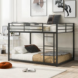Twin over Twin Metal Bunk Bed, Low Bunk Bed with Ladder, Black(OLD SKU:WF282465AAB)