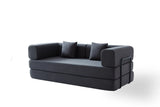 Convertible Sleeper Sofa Bed with Cylindrical Pillow, Corduroy Folding Mattress Couch with Fixed-Shape Frame, Floor Sofa Lounge Couch for Living Room Bedroom Lounge Studio (Grey)