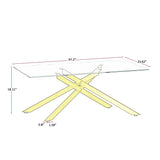 47.2" Rectangular Clear Tempered Glass Coffee Table,Stylish Design with Golden Metal Legs, Coffee Table for Living Room