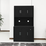 71" Kitchen Pantry Storage Cabinet with Microwave Oven Countertop, Freestanding Hutch Cabinet with Adjustable Shelves, 6 Doors and 1 Drawer-Black