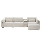 [VIDEO]124'' L-Shaped Sectional Sofa with Multi-Functional Storage Console, Wired&Wireless Charger, Movable Ottoman, Wider&Thicker Cushion, Free Combination for Living Room&Apartment, Chenille
