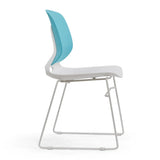 Modern Stacking Chairs Set of 4 in White and Blue with Polypropylene Seat and Fiberglass Reinforced Back, 18.9 x 19.7 x 34.45 Inches