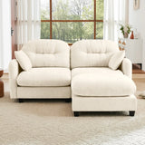 Cloud Sectional L-Shaped Couch With Ottoman,Soft Chenille Fabric,Quilted Pleated Design  High-Density Foam,Fits Bedrooms Living Rooms Reading Nooks,Beige