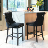 Contemporary Velvet Upholstered Barstools with Button Tufted Decoration and Wooden Legs, and Chrome Nailhead Trim, Leisure Style Bar Chairs,Bar stools, Set of 2 (Blue),SW2002BL