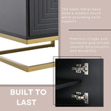 ON-TREND Modern TV Stand with Metal Legs and Gold Handles for TVs Up to 80'', Media Console Table with Cabinets and Adjustable Shelves, Luxury TV Cabinet with Geometric Lines for Living Room, Black
