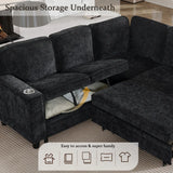 L-Shaped Sofa with Pull Out Sofa Bed, Sleeper Sofa Couch Bed with Storage Seat, 5 Seat Sectional Sofa Bed with USB, Sectional Sofa Couch for Living Room, Apartment, Charcoal Grey