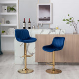 Chrome Footrest and Base Swivel Height Adjustable Mechanical Lifting Velvet + Golden Leg Simple Bar Stool,Set of 2,Ivory
