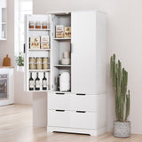 72" Modern Fluted Kitchen Pantry Cabinet with 2 Large Drawers & 8-Door Spice Rack, Freestanding Storage Organizer for Bathroom, Dining Room, Office, Entryway, Black
