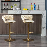 Set of 2  Bar Stools,with Chrome Footrest and Base Swivel Height Adjustable Mechanical Lifting Velvet + Golden Leg Simple Bar Stool-Green