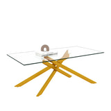 47.2" Rectangular Clear Tempered Glass Coffee Table,Stylish Design with Golden Metal Legs, Coffee Table for Living Room