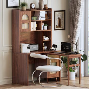 Computer Desk with 90 Degree Rotating Desktop, 43x70 Inch Office Desk with Storage Drawer and Cabinets, Gaming Desk with Shelves, Writing Desk for Study, Work Desk for Home (Old SKU:N733P279101D)
