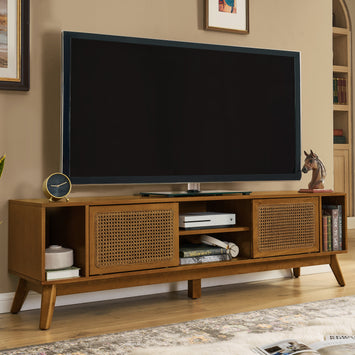 67.9 Inch Mid Century Modern Rattan TV Stand for TVs up to 75