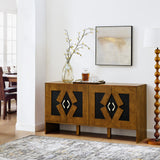 60" Mid Century Modern Sideboard Buffet Cabinet with Storage, TV Media Console, Storage Cabinet with Geometric Pattern & Adjustable Shelves for Kitchen Dining Living Room Entryway Hallway, Walnut