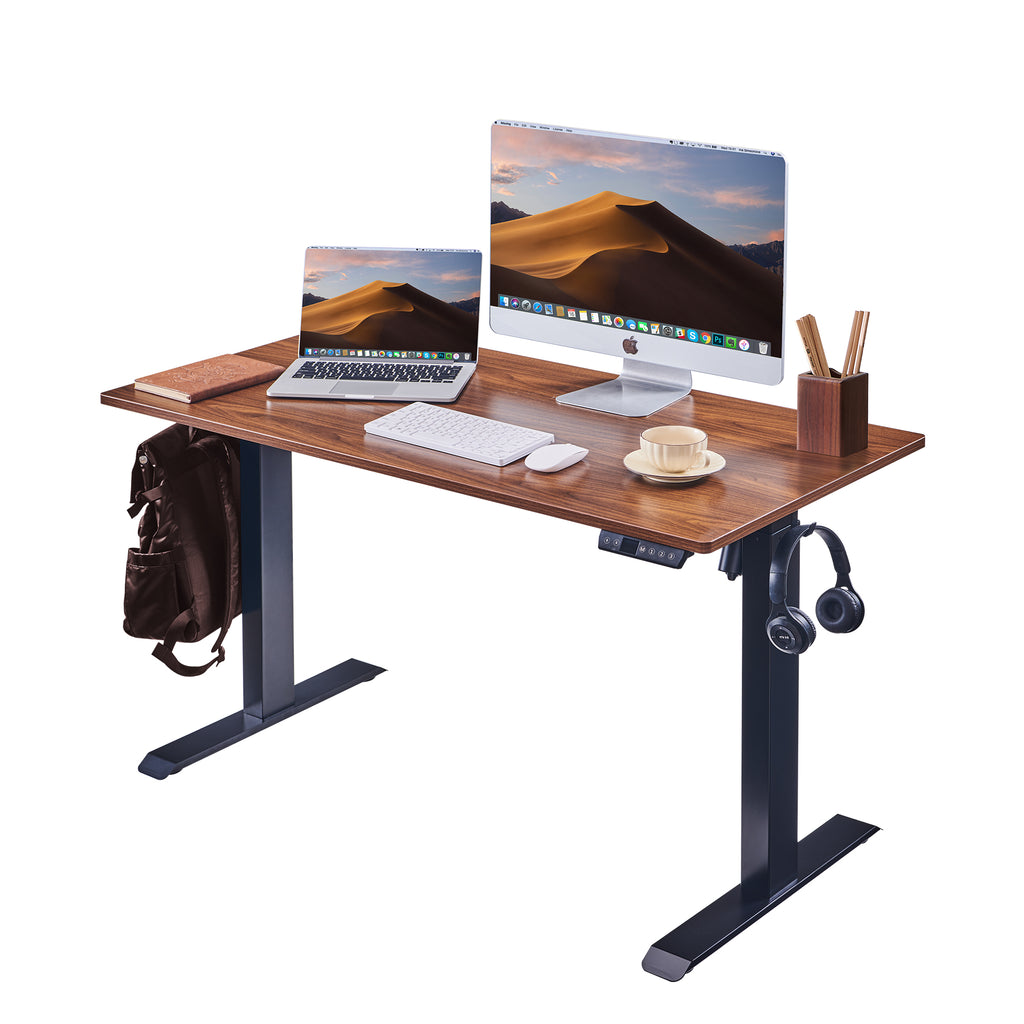 Electric Standing Desk, Adjustable Height Stand up Desk, 24x48 Inches Sit Stand Home Office Desk,Black Frame/Mahogany Top