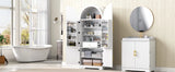 K&K 72" Tall Arched Kitchen Pantry Cabinet with 8 Door Shelves, Fluted Storage Cabinets with 3 Adjustable Shelves, Hidden Drawer, Versatile Cupboard for Kitchen, Dining & Bath Room, White