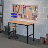 48" Heavy-Duty Adjustable Workbench for Garage, Rubber Wood Shop Table W/Rubber Pads, Hardwood Workstation Weight Capacity over 2000 Lbs