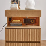 Modern Bedside Table with Gun Drawer,Bedside Table with Charging Station, 2 Drawers and Open Shelf,Side Table for Bedroom(Oak)