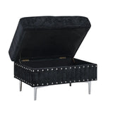 Sectional 3-Seaters Sofa with Chaise, Storage Ottoman, Metal Legs and Copper Nails,Two White Pillows ,Navy Bule(102" x 76" x35")