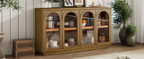 TREXM 4-Door Large Storage Buffet Cabinet with Glass Doors, Arched Cabinet with Adjustable Shelves for Kitchen, Dining Room and Living Room (Black)